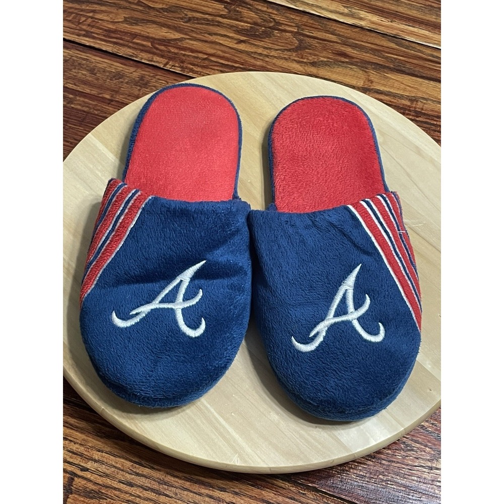 MLB Atlanta Braves A Logo Slippers Men's Size Large 11-12 Cozy Fuzzy Fast Ship‎
